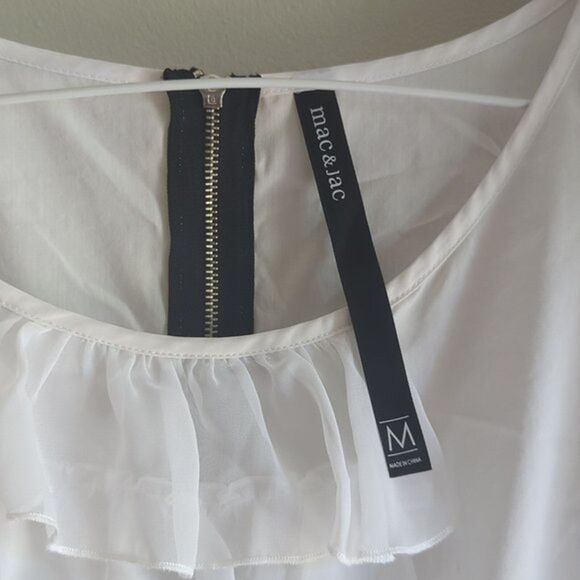 Mac & Jac White Ruffle Front Blouse Women's M Lightweight Professional Sheer - Picture 3 of 8
